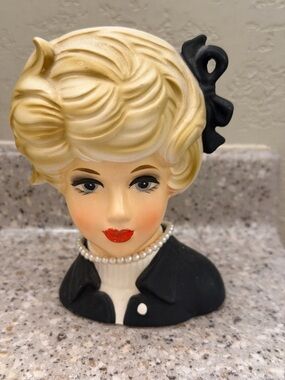 Blonde and Black Women's Hair Head Vase - Unbranded